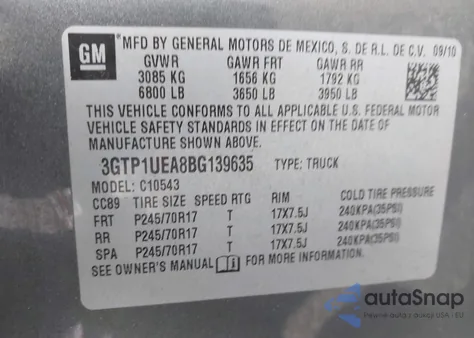 2011 GMC Sierra 1500 Sl z USA, uszkodzony, nr VIN 3GTP1UEA8BG139635